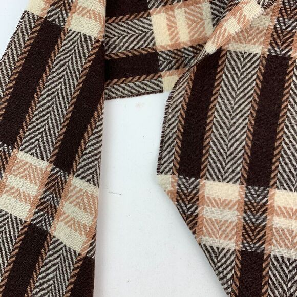 Vintage Sammy Made in England Plaid All Wool Brown Mens Short Neck Scarf - Picture 4 of 5